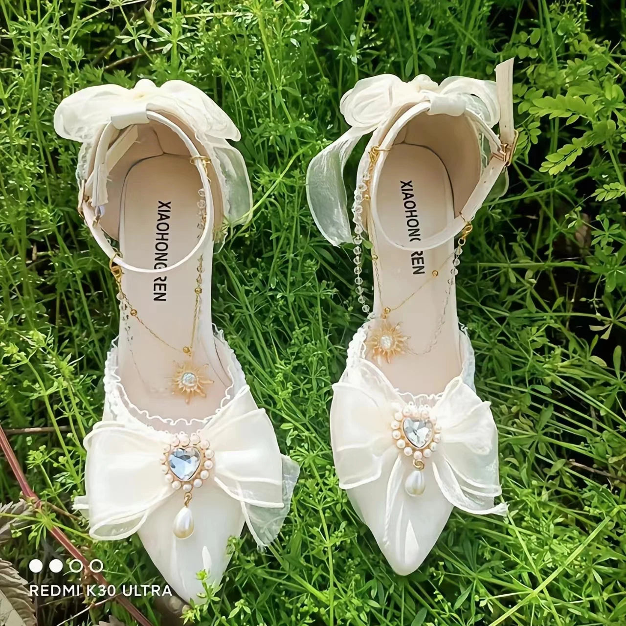 Soufree  -  Flower Wedding Lolita Handmade High Heels Female Pointed Bow Lolita Sandals Female Flora Star Picking Magic Single Shoes