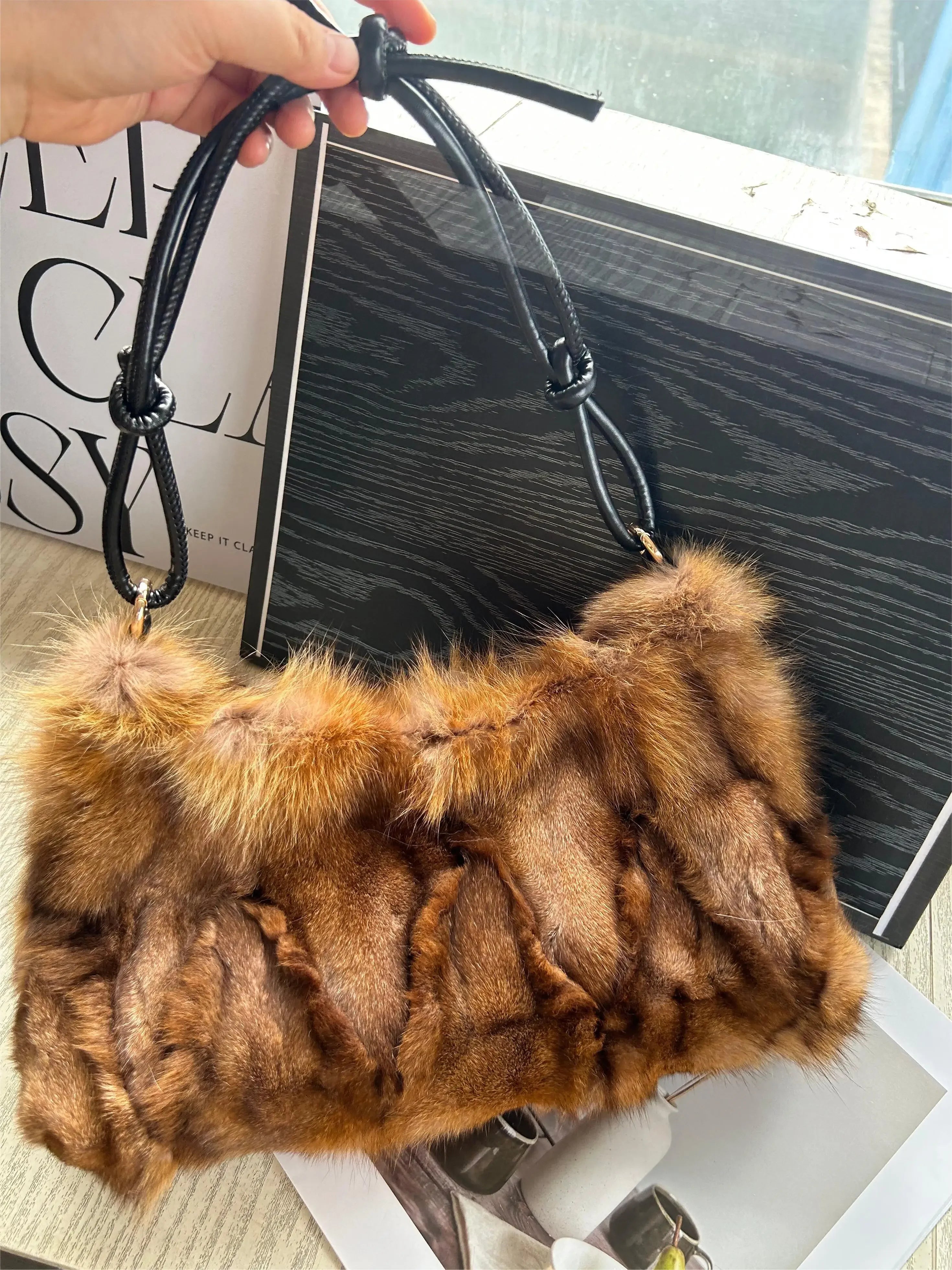 Soufree  -  Winter Fox Fur Bag Women's  Bag Fashion  Handbag Ladies Bags Purses Women Shoulder Bag Real Silver Fox Fur Messenger Bags