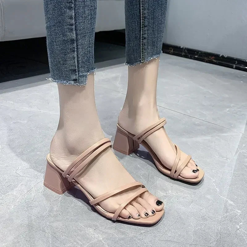 Soufree  -  summer shoes New Women Sandals Ladies Square Heels Elegant Summer Slippers Fashion Woman Sandals Fashion Low-heel Sandals for Women