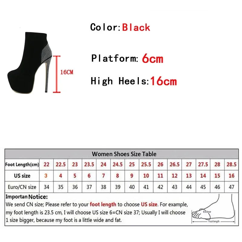 Soufree  -  Sexy Crystal Rhinestone Extreme High Heels Stripper Pole Dance Boots Fashion Round Toe Zip Platform Shoes Women Booties