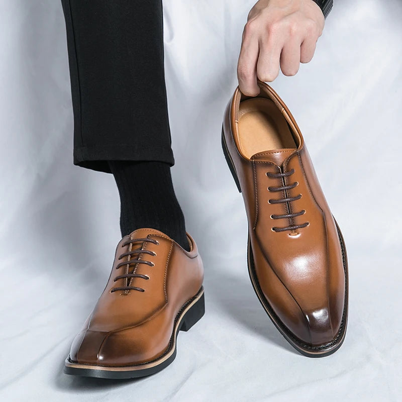 Soufree  - Luxury Business Dress Oxford Men Leather Shoes Painted Stripes Brogue Breathable Spring Autumn office wedding Shoes For Man