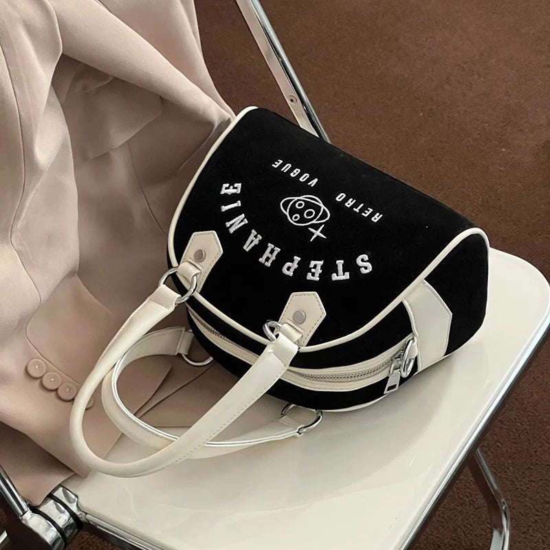 Soufree  -  Retro Women Baseball Handbags Fashion Embroidery Small Capacity Boston Crossbody Shoulder Bags Luxury Sac A Main Femme