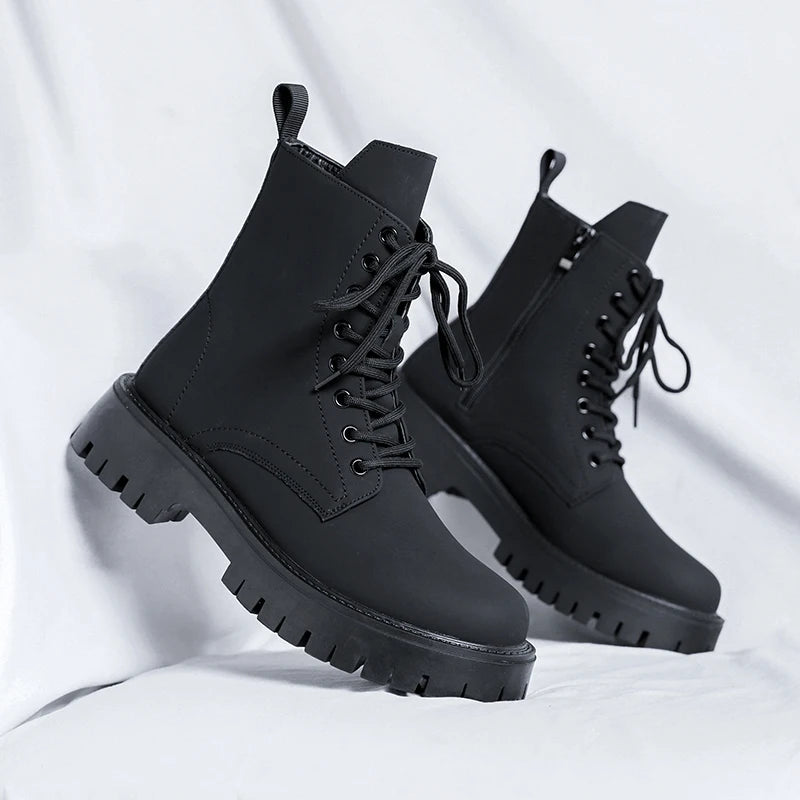 Soufree  -  Winter Men's Shoes High Top British Motorcycle Leather Boots Men Thick Sole Trend Chelsea Boots Mens Casual Shoes platform boots