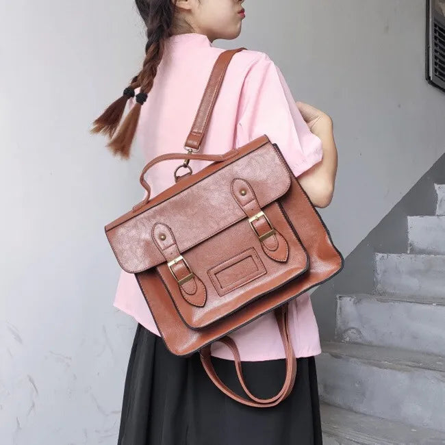 Soufree  -  Korean preppy style student school bag pu leather female messenger bags vintage multifunctional Women shoulder bag ladies Totes