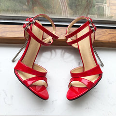 Soufree  -  16cm Extremely High Heel Women Ankle Strap Red Stiletto Sandals Sexy Open Toe Summer Shoes Wide Leg Plus Size 35-46