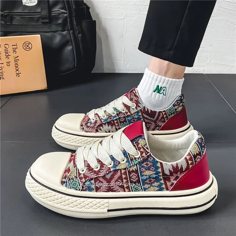 Soufree  -  Men's and Women's Lace Up Casual Canvas Shoes Versatile Fashion Red Big Head Thick Sole Board Shoes New Size 39-44