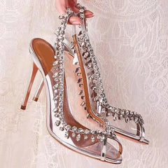 Soufree  -  PVC Transparent Heeled Sandals Women Pumps Sexy Thin High Heels Fish Mouth Silver Luxury Party Heels Crystal Sandals