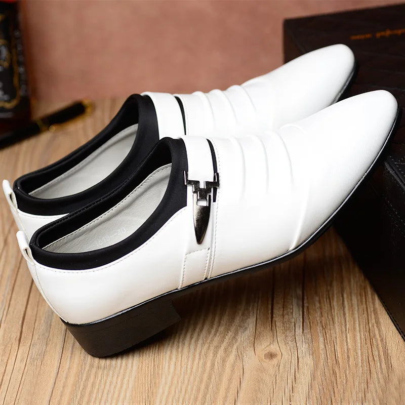 Soufree  -  Classic Men Dress Shoes Slip on Black Leather Shoes for Men Plus Size Point Toe Business Casual Men Formal Shoes for Wedding