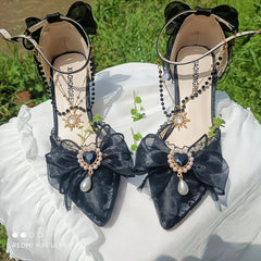 Soufree  -  Flower Wedding Lolita Handmade High Heels Female Pointed Bow Lolita Sandals Female Flora Star Picking Magic Single Shoes