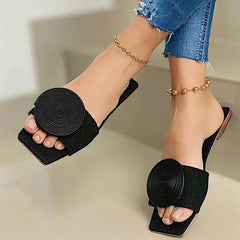 Soufree  -  unique shoes Woman Summer Flat Sandals Plus Size Round Buckle Solid Flats Female Casual Slippers Ladies Women Fashion Beach Shoes