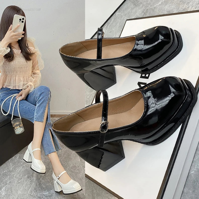 Soufree  -  Oxford Shoes Female Mary Janes Buckle Strap Hoof Super High Heels Round Toe Shoes Woman Summer Shoes Plus Size Zapatos Mujer