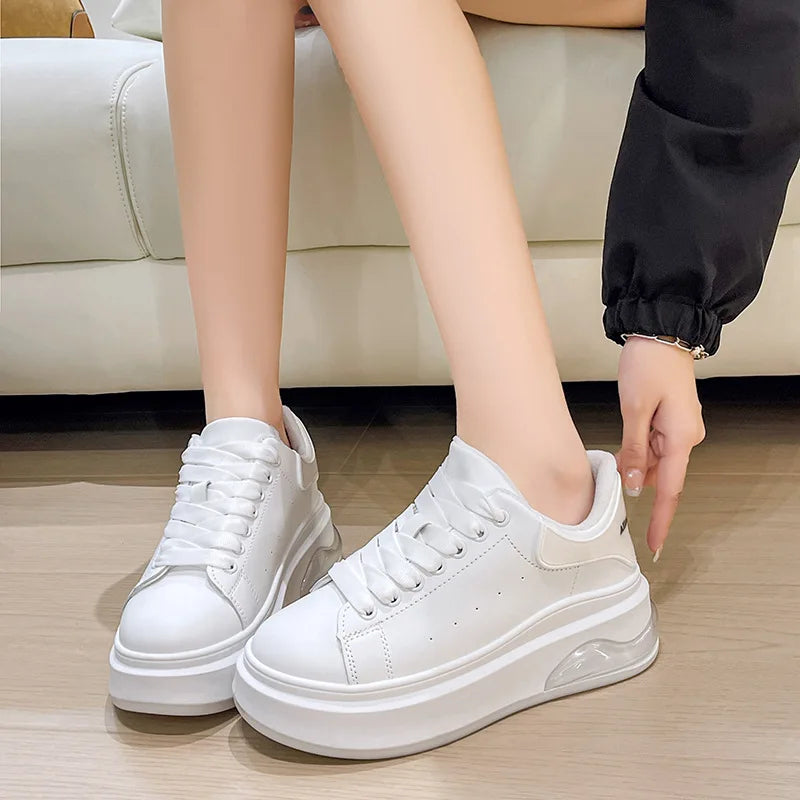 Soufree  -  Bear Height Increasing Women's White Sports Shoes Casual Thick-soled Sports Sneakers Tennis Female Ladies Shoes for Girls