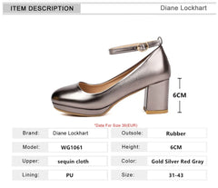 Soufree  -  Women Pumps Shiny High Heels Wedding Party Sexy Platform Slip On Shoes Round Toe Thick Heels Lolita Silver Gold Shoes for Spring