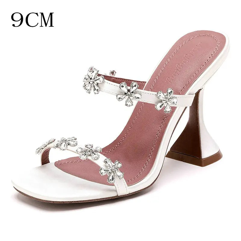 Soufree  - Square Head Rhinestone Sandals Slipper Women  Summer New Fairy Wind Sexy Open-toe High Heels