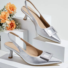 Soufree  -  New Pointed Toe High Heels Pump Women Square Buckle Decoration Thin High Heel Women Shoes Fashion Office Lady Mule Shoes