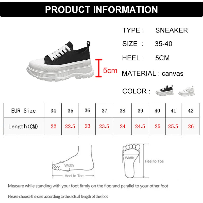 Soufree  -  Canvas Chunky Platform Sneakers Woman Spring Summer Thick Bottom Sport Shoes Women Black White Lace Up Skateboard Mujer