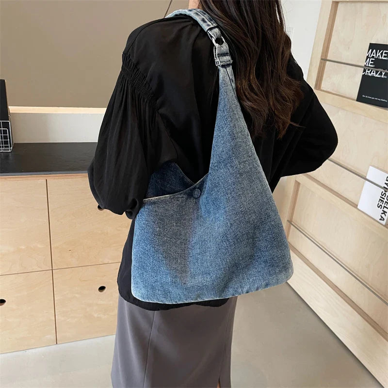 Soufree  -  Solid Denim Women's Bag New Jeans Handbags Canvas Shoulder Bag Shopper Messenger Bag Y2K Eco Bag Korean Tote Bag Designer Hobos