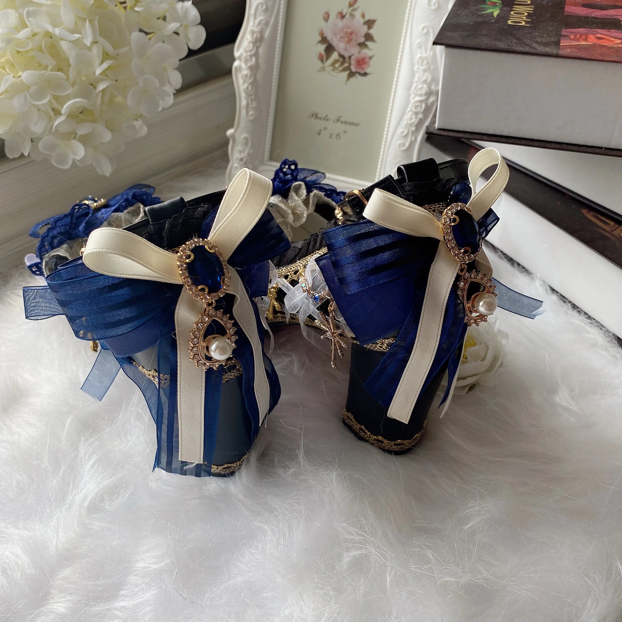 Soufree  -  Cos Girl Heart Lolita Handmade Round Head High Heel Lo Shoes Japanese Sweet Loli Girl Tea Party Flower Wedding High Heel Shoes