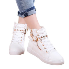 Soufree  -  Canvas Sneakers for Women with Zipper Rivets Leopard Print High Top Casual Sports Shoes Walking Martin Boots Zapatos De Mujer