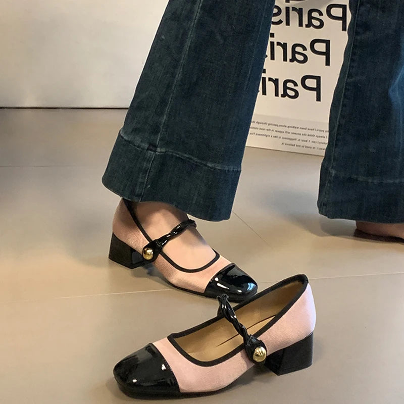 Soufree  - Vintage Square Toe Women Mary Jane Shoes Fashion Elegant Shallow Thick Heel Single Shoes Ladies Casual Outdoor Dress Pumps