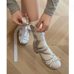 Soufree  -  Chunky Heels Lolita Pumps Shoes Hot Brand Spring Summer French Style Elegance Women Pumps Lace Up Ballet Style Single Shoes