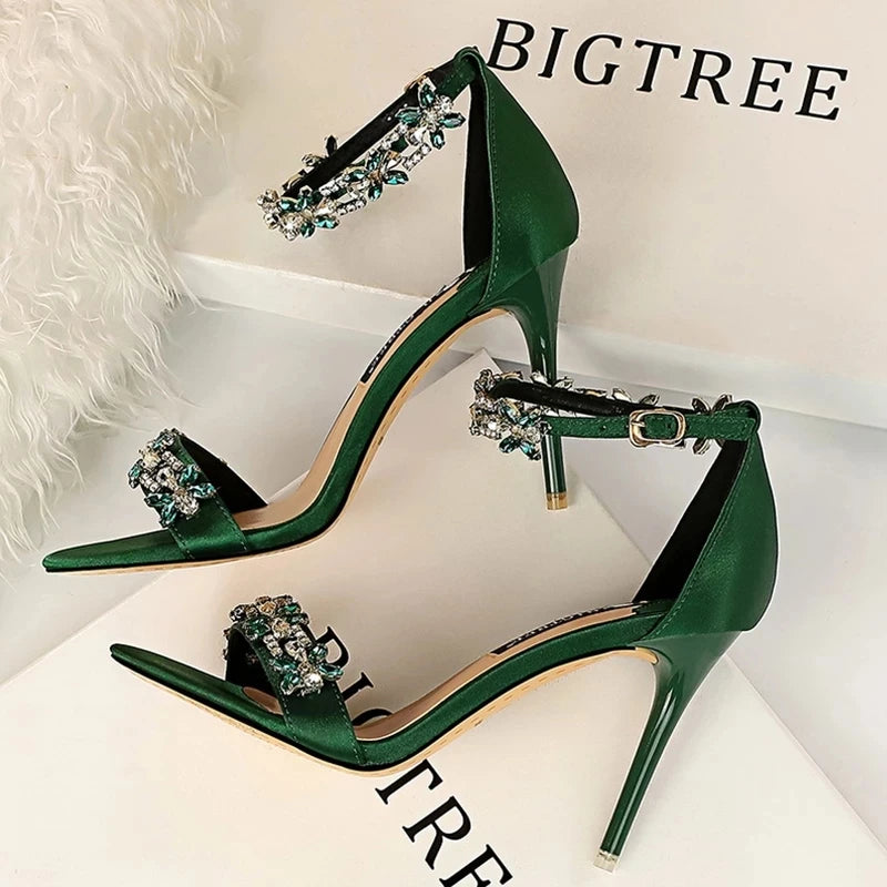 Soufree  -  Shoes Open Toe Rhinestones Sandals Women New Designer Sexy High Heels Sandals Female Shoes Summer Heeled Sandals