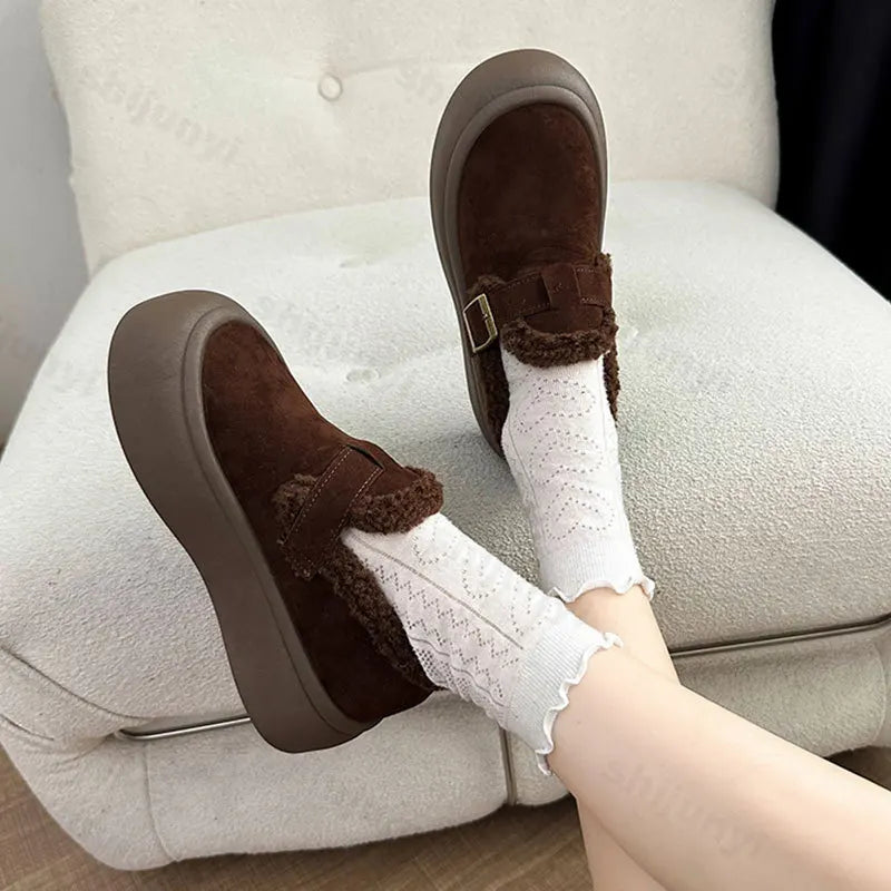 Soufree  -  Women Winter Casual Shoes New Moccasins Soft Platform Non-slip Loafers Fashion Warm Plush Slip on Female Cotton Shoes