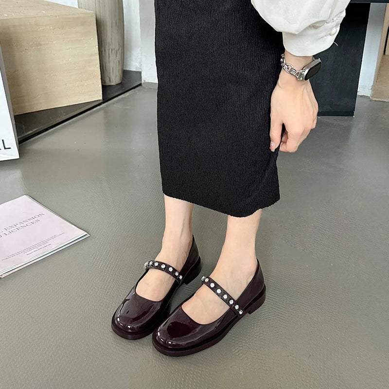 Soufree  -  Autumn New Coarse Heel Shoes for Women Fashion Round Head Shallow Mouth Rhinrhinos with Non-slip Low-top Shoes