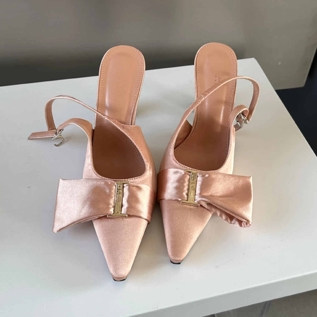 Soufree  -  Luxury Sandals Women Designers Satin Low Heeled Sandals Summer New Bow Tie Slingback Heels Elegant Pointed Toe Pumps Women Mules