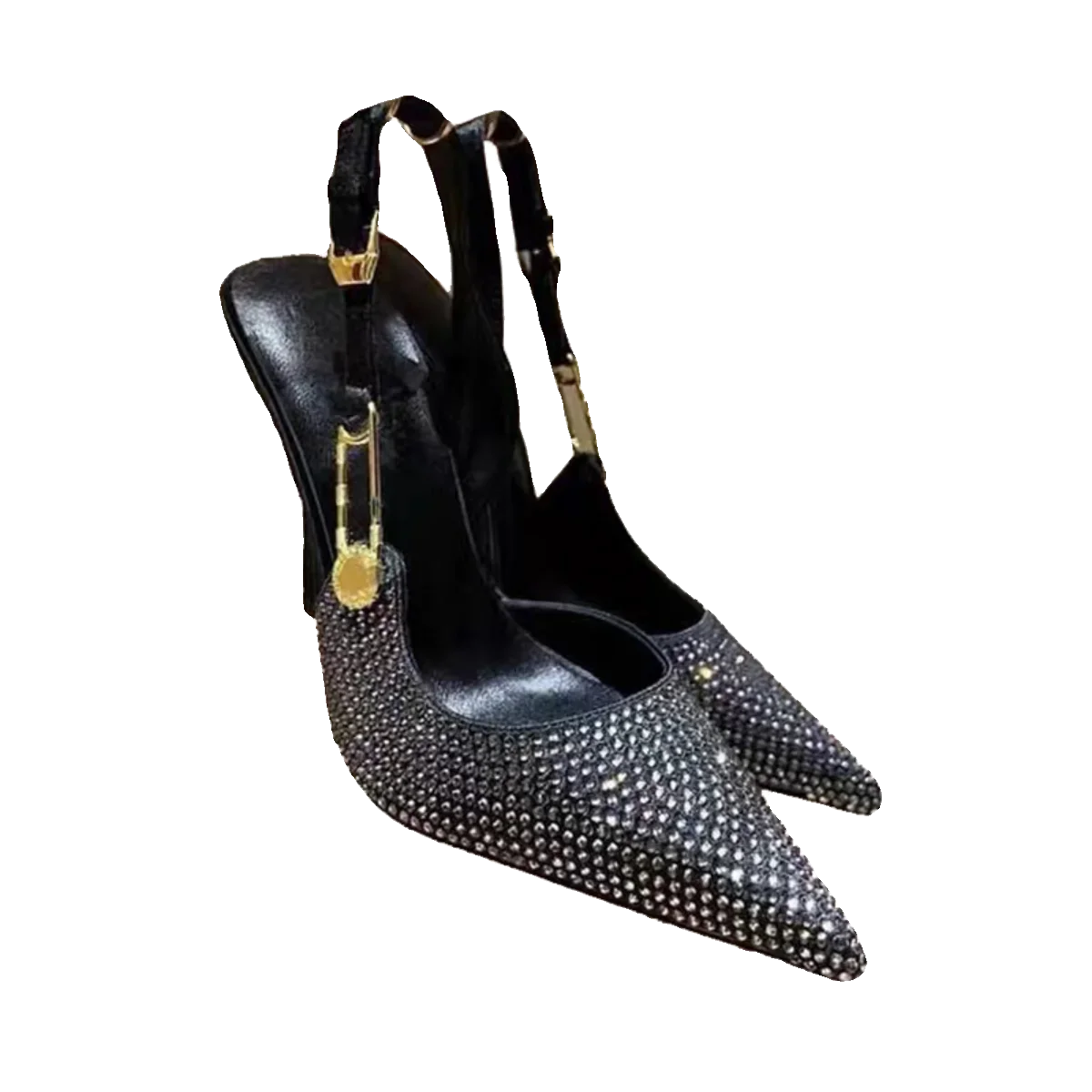 Soufree  -  New Spring/Summer Pointed Rhinestone High Heels, Women's Black Slim Heels, French Versatile, Sexy Hollow Headed Sandals