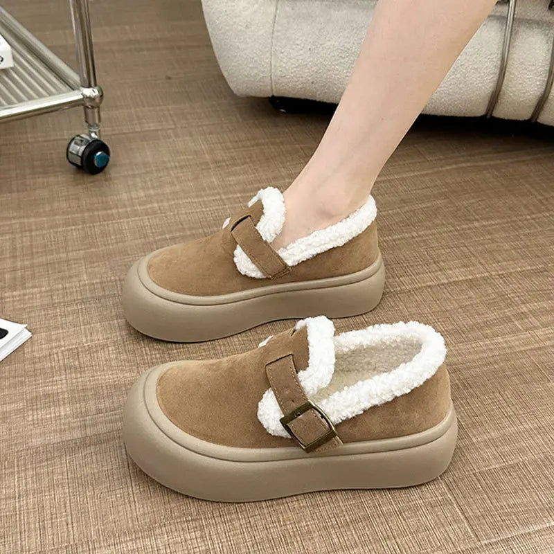 Soufree  -  Women Winter Casual Shoes New Moccasins Soft Platform Non-slip Loafers Fashion Warm Plush Slip on Female Cotton Shoes