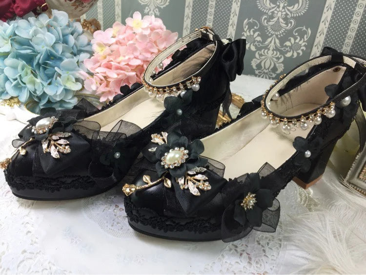 Soufree  -  Flower Wedding Lolita Shoes Handmade Original One Night Story Authentic Tea Party Princess Lo Shoes Customized Lolita High Heels