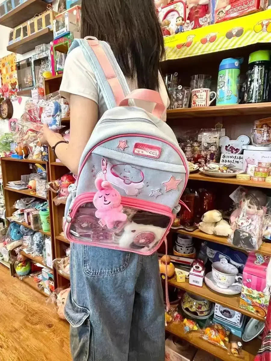 Soufree  -  Y2K Backpacks Female Aesthetic Fashion Trend New Design Nylon Students Mochilas Harajuku Subculture Transparent E Girl Bags