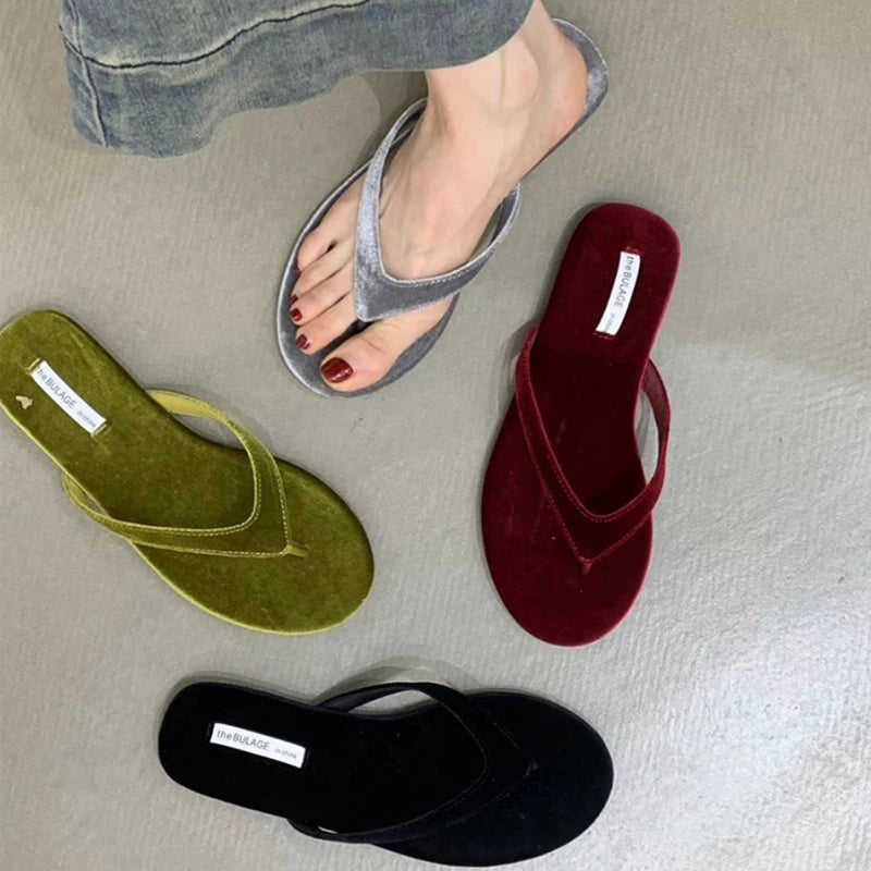 Soufree  -  Designer Summer Woman Slippers Fashion Clip Toe Flats Heel Silvery Ladies Outdoor Beach Shoes Flip Flop