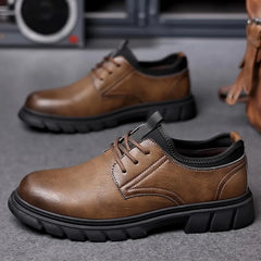 Soufree  -  Dress Shoes Men Autumn Trend New Business Casual Leather Shoes Men's Thick Soled Work Shoe Lace-up Sapato Social Masculino