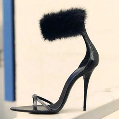 Soufree  - New Summer Sandals European Black Banquet With Sexy Mink Hair Sandals Women High Heels