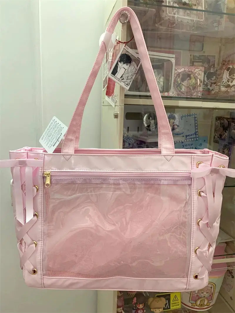 Soufree  -  Sweet Lolita Pink Ita Bag Women Japanese Transparent Large Capacity Tote Bag Ladies Harajuku Kawaii Handbag Aesthetic