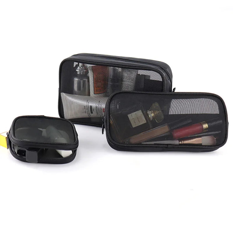 Soufree  -  1PCS Transparent Large Capacity Cosmetic Bag Small Travel Black Mesh Simple Makup Bags Girl Storage Toiletry Wash Lipstick Cases