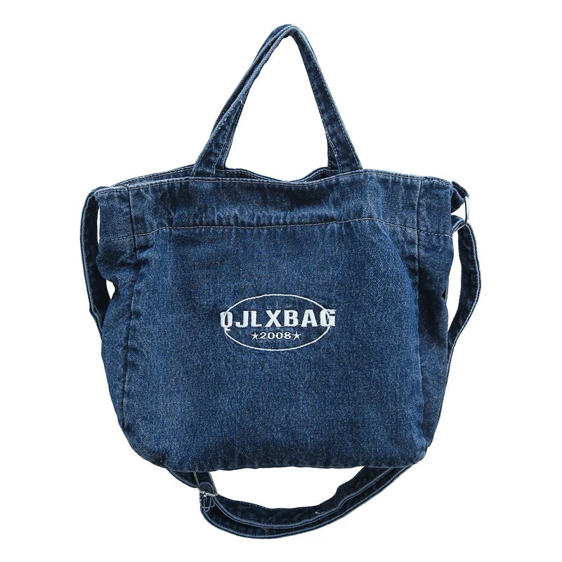 Soufree  -  Large Denim Women's Bag New Jeans Tote Bag Y2K Canvas Shoulder Bag Student Eco Bag Korean Shopper Female Purses and Handbag