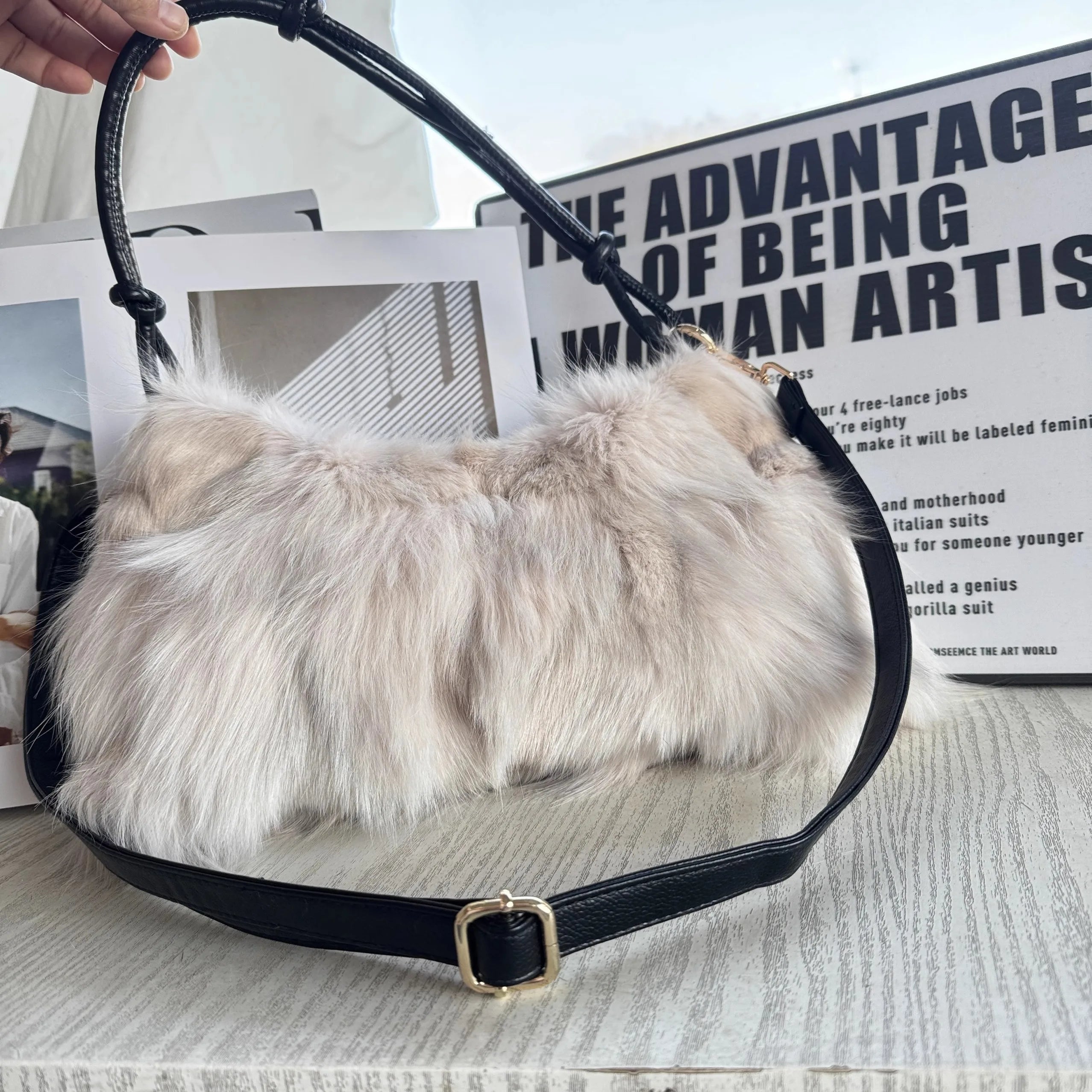 Soufree  -  Winter Fox Fur Bag Women's  Bag Fashion  Handbag Ladies Bags Purses Women Shoulder Bag Real Silver Fox Fur Messenger Bags