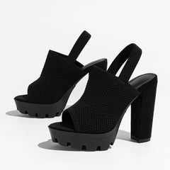 Soufree  -  Spring Platform Ankle Boots For Women Hollow Out Sexy Peep Toe Pole Dance knitting Stretch Fabric High Heels Booties