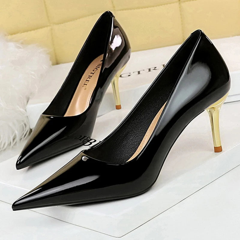 Soufree  -  Shoes Woman Pumps Patent Leather High Heels Shoes Women Occupation OL Office Shoes Stiletto Women Heels Plus Size 43