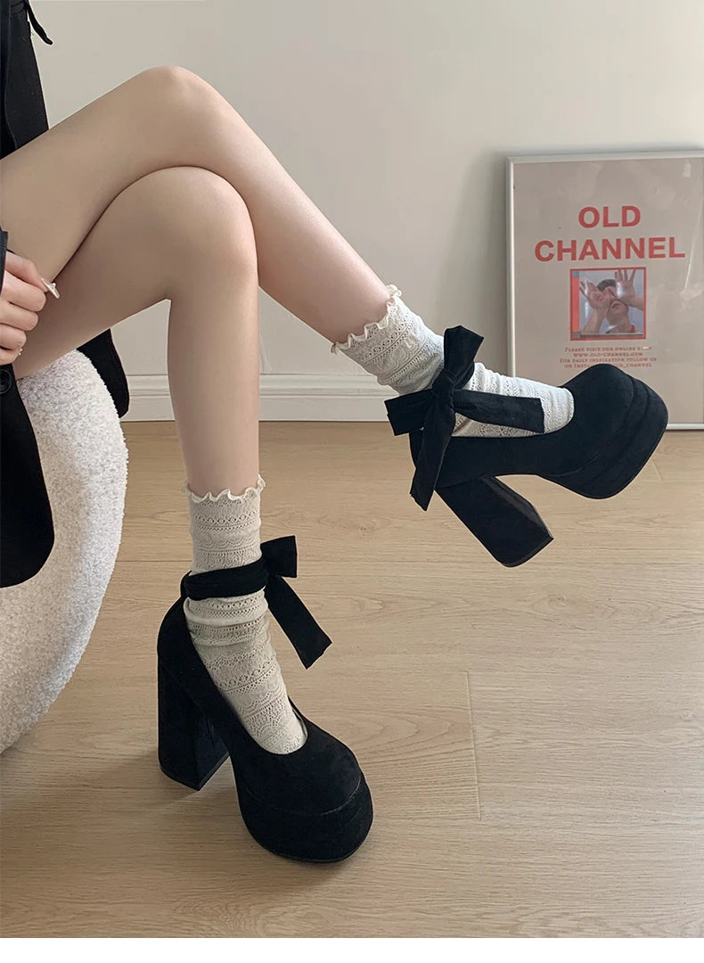 Soufree  -  Designer Platform Women Mary Jane Shoes Fashion Elegant Cross Strap Thick Heel Shoes Ladies College Style Dress Pumps Shoes