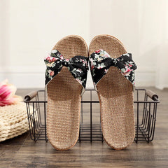 Soufree  -  Women Slippers Flip Flops Female Bowknot Sweet Shoes Flax Beach Linen Slippers Shower Quick Drying Leisure Ladies Slippers