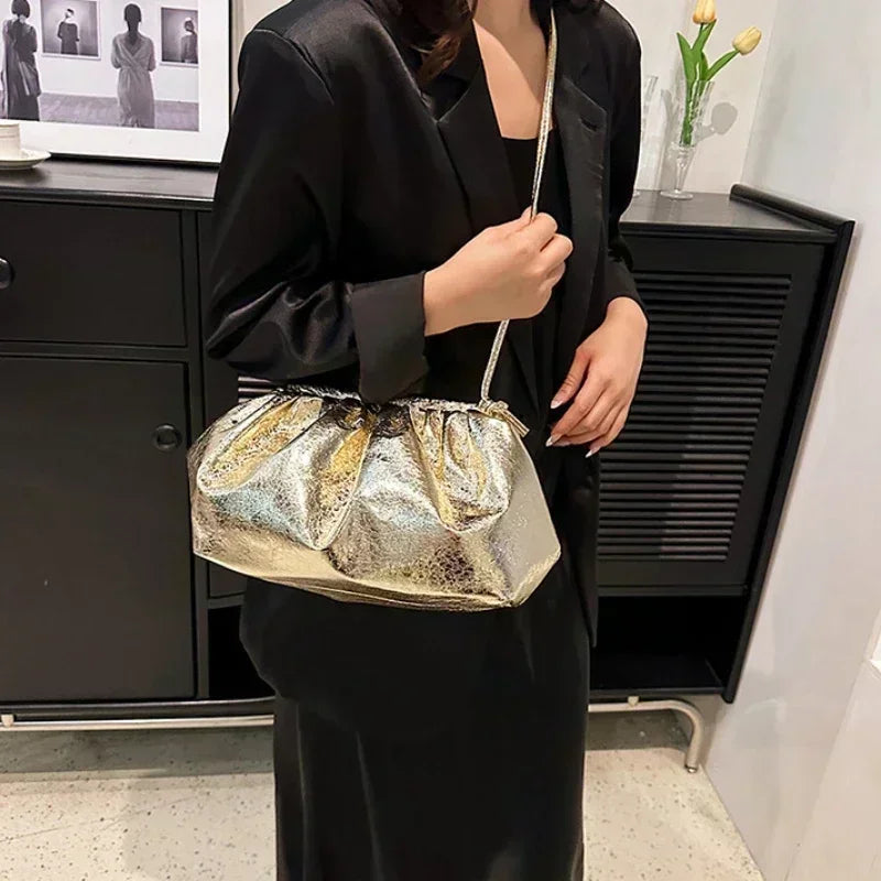 Soufree  -  Small Luxury Design Women's Leather Silver Cloud Bag Female Gold Crossbody Bag Ladies Party Clutch Purse Female Handbags