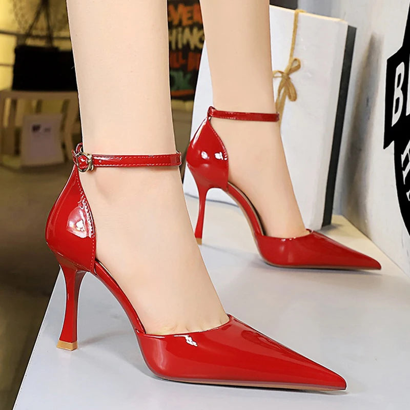 Soufree  -  Shoes Nude Heels Women Pumps Patent Leather High-heeled Shoes Luxury Banquet Shoes Summer Women High Heels Sandals 2024