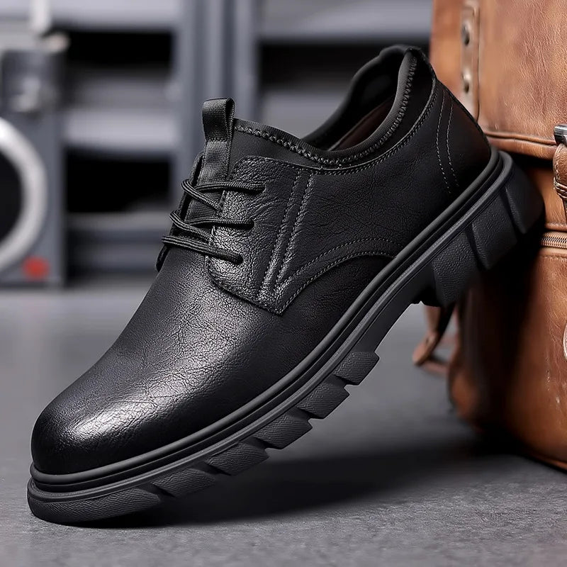 Soufree  -  Dress Shoes Men Autumn Trend New Business Casual Leather Shoes Men's Thick Soled Work Shoe Lace-up Sapato Social Masculino