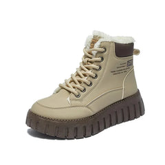 Soufree  -  unique shoes Women's Boots Winter New High Top Women Plush Warm Student Cotton Shoes Thick Soled Lace Up Height Increasing Cotton Boots