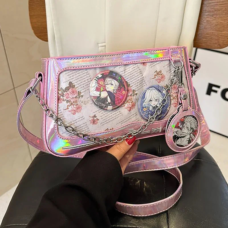 Soufree  -  Y2K Women Ita Bags Fashion Aesthetic Dazzling E Girl Crossbody Shoulder Bags Punk Chains Subculture DIY Badge Bolso Mujer