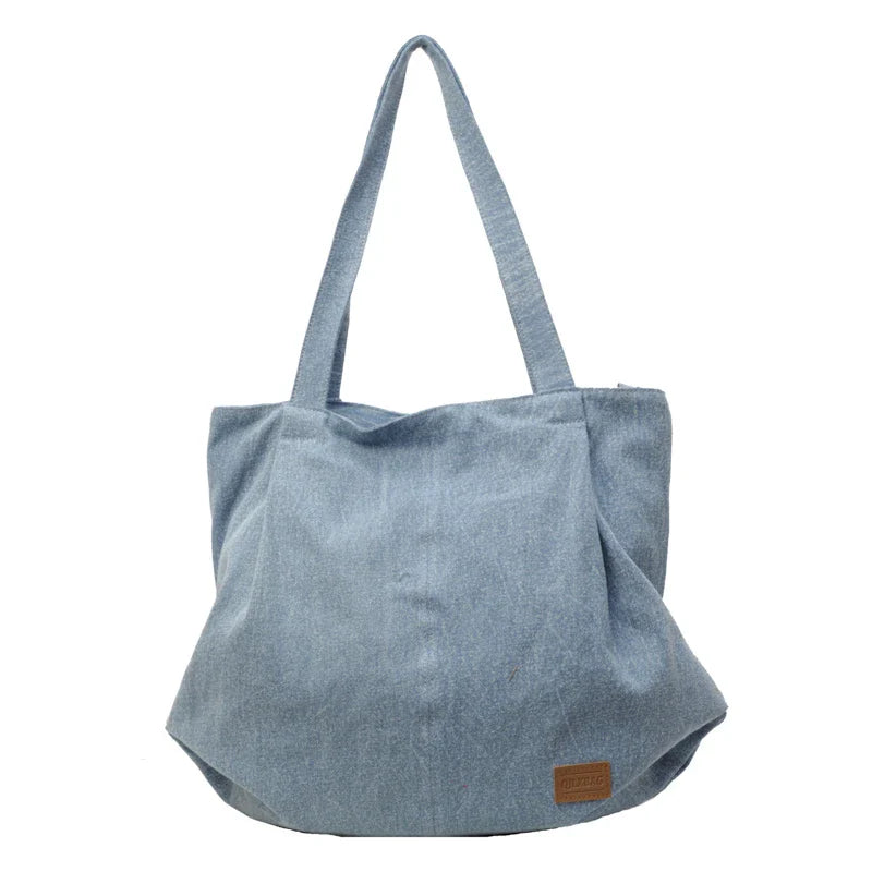 Soufree  -  Large Denim Women's Bag New Jeans Tote Bag Y2K Canvas Shoulder Bag Student Eco Bag Korean Shopper Female Purses and Handbag